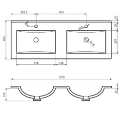 Umywalka meblowa podwójna 121x46 cm Darfor UM/P/121x46/1/BP biały połysk