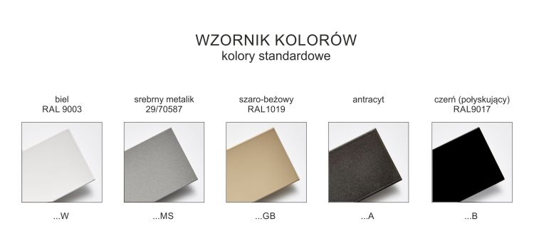 Wzornik kolorów - kolory standardowe.