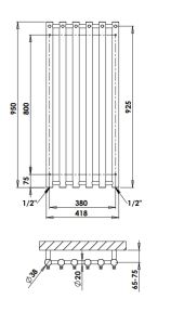 Grzejnik łazienkowy pionowy 42x95 cm PMH Rosendal R1/6