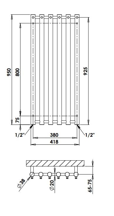 Grzejnik łazienkowy pionowy 42x95 cm PMH Rosendal R1/6