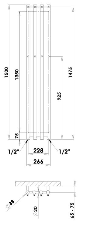 Grzejnik łazienkowy pionowy 26,6x150 cm z wieszaczkami PMH Rosendal R2