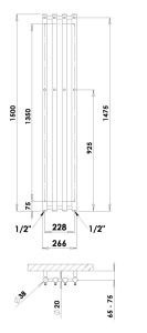 Grzejnik łazienkowy pionowy 26,6x150 cm PMH Rosendal R2