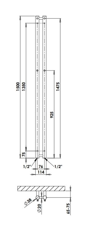 Grzejnik łazienkowy pionowy 11,5x150 cm PMH Rosendal R2/2