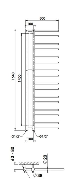 Grzejnik łazienkowy 50x154 cm PMH Theia T2