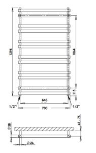 Grzejnik łazienkowy 70x129 cm PMH Ulysses U8