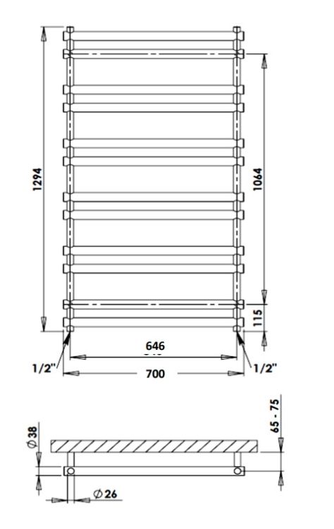 Grzejnik łazienkowy 70x129 cm PMH Ulysses U8