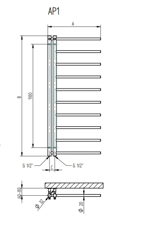 Czarny grzejnik łazienkowy 50x114 cm PMH Apollo AP1B