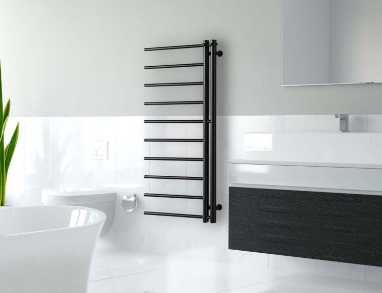 Czarny grzejnik łazienkowy 50x114 cm PMH Apollo AP1B-L lewy