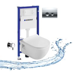 Miska WC wisząca 53x35,5 cm z funkcją bidetu BRILLA CLEANWASH WC z deską WC, stelażem GEBERIT Duofix Up100 i baterią w komplecie