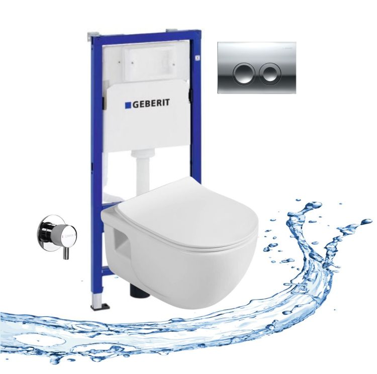 Miska WC wisząca 53x35,5 cm z funkcją bidetu BRILLA CLEANWASH WC z deską WC, stelażem GEBERIT Duofix Up100 i baterią w komplecie