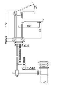 Bateria umywalkowa Kohlman Foxal QB100F chrom rys. tech.