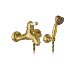 Bateria wannowa Retro ze słuchawką prysznicową Giulini Harmony 9501BR bronzo