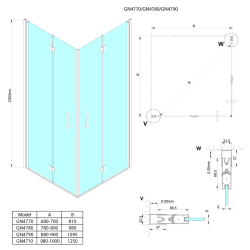 LORO kabina prysznicowa 1000x1000 mm, wejście z rogu
