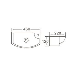 CARLON umywalka ceramiczna, 45x23cm, otwór na baterię po prawej stronie, biały
