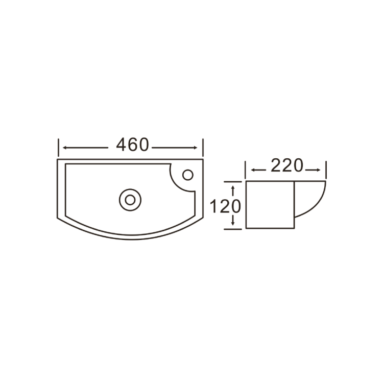 CARLON umywalka ceramiczna, 45x23cm, otwór na baterię po prawej stronie, biały