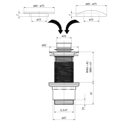 Odpływ umywalkowy 5/4”, click-clack, BEZ KORKA