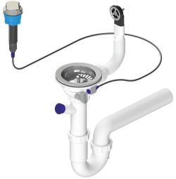 Syfon zlewozmywakowy z przelewem, sterowaniem i kranem, 6/4", z odpływem, DN40