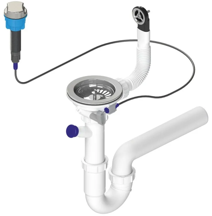 Syfon zlewozmywakowy z przelewem, sterowaniem i kranem, 6/4", z odpływem, DN40