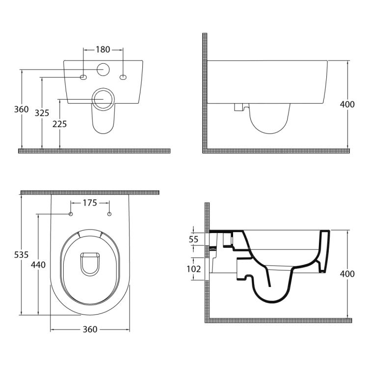SISTEMA A miska WC wisząca, Rimless, 36x53,5cm, biały
