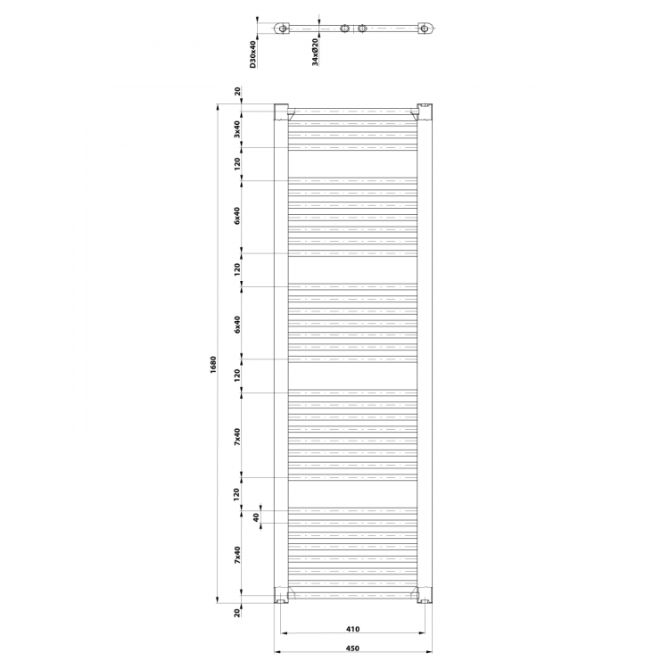 DIRECT grzejnik łazienkowy 450x1680 mm, czarny mat
