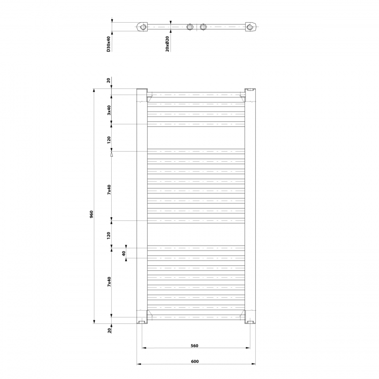 DIRECT grzejnik łazienkowy 600x960 mm, czarny mat
