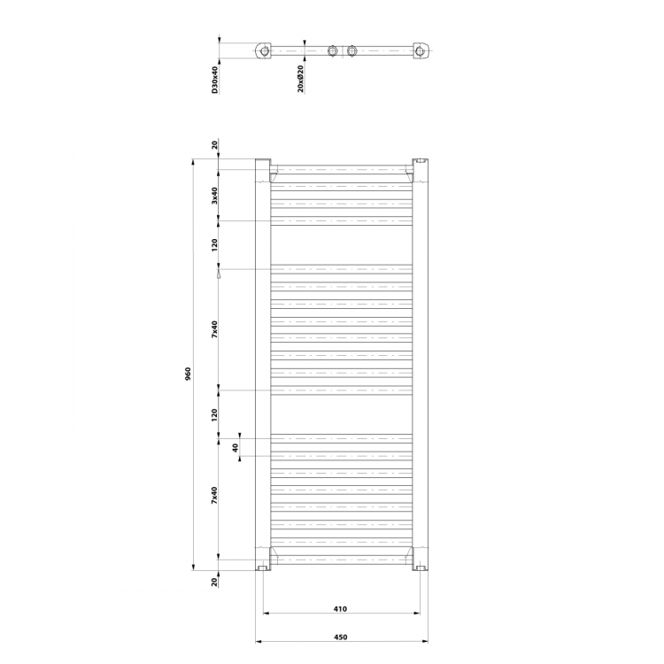 DIRECT grzejnik łazienkowy 450x960 mm, czarny mat