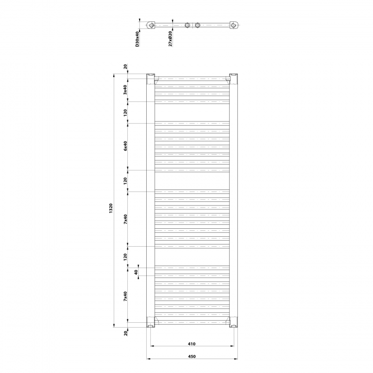 DIRECT grzejnik łazienkowy 450x1320 mm, czarny mat