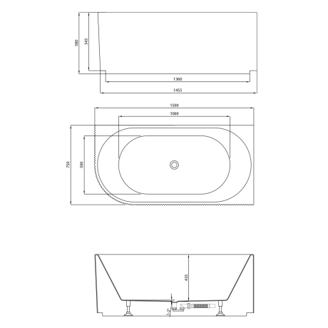 Przejdź do produktu TIBERA STRIP R narożna wanna stojąca, 150x75cm, biały