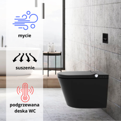 Elektroniczna toaleta myjąca wisząca 37x60 cm Major&Maker Black Pearle w komplecie ze stelażem i przyciskiem spłukującym czarny mat