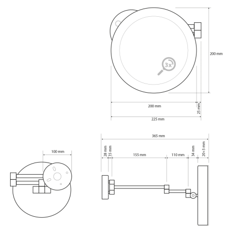 Przejdź do produktu X-ROUND BLACK wiszące lusterko kosmetyczne LED, średnica 200mm, czarny mat