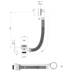 Zestaw odpływowy z korkiem automatycznym, długość 600mm, korek 72mm, biały
