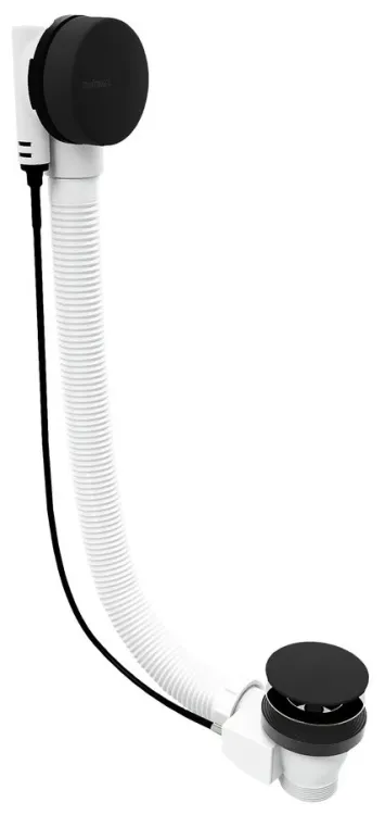 Zestaw odpływowy z korkiem automatycznym, długość 1200mm, korek 72mm, czarny mat