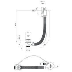 Zestaw odpływowy z napełnianiem, dł. 1200mm, korek automatyczny 72mm, chrom