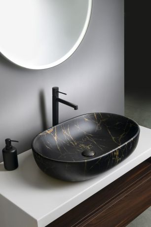Przejdź do produktu CALEO umywalka ceramiczna nablatowa, 60x42cm, marmur portoro