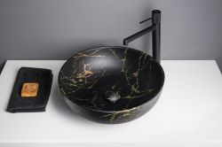RONDANE umywalka ceramiczna nablatowa, średnica 41cm, marmur portoro