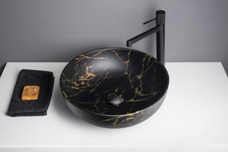 Przejdź do produktu RONDANE umywalka ceramiczna nablatowa, średnica 41cm, marmur portoro