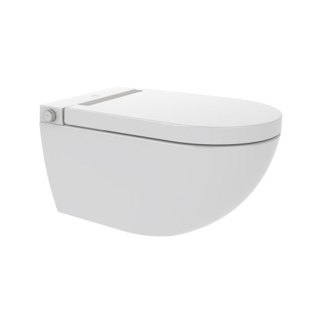 Przejdź do produktu Toaleta myjąca 38x60 cm z funkcją mycia, suszenia i podgrzewaną deską WC ze stelażem Grohe i złotym przyciskiem spłukującym Major&Maker Royal biały