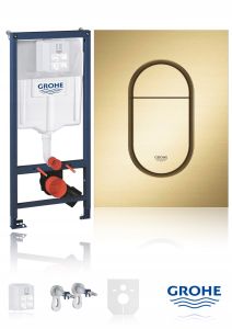 Stelaż podtynkowy z przyciskiem spłukującym w kolorze złoty szczotkowany