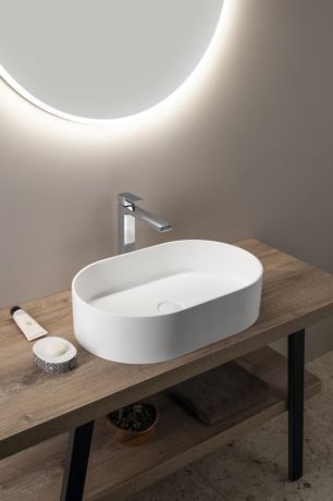 Przejdź do produktu THIN umywalka na Rockstone blat 55x35cm, biały mat
