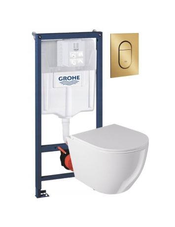 Przejdź do produktu Zestaw miska WC 36x52 cm, bezrantowa Milagro Vortex z deską WC, stelażem Grohe i złotym przyciskiem spłukującym