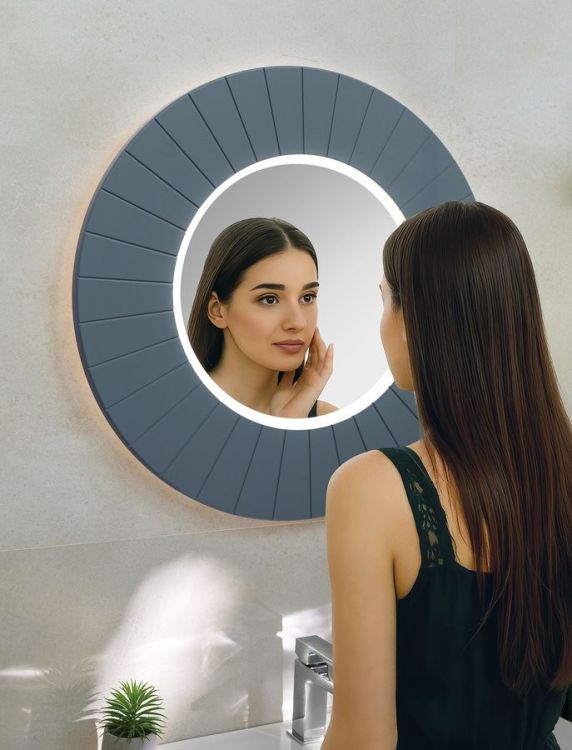 LUMIRO STRIP okrągłe lustro z oświetleniem LED w ramie średnica 90cm, siena