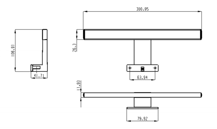 SERAPA oświetlenie LED, 5W, 230V, 300x40x100mm, IP44, plastik, czarny mat