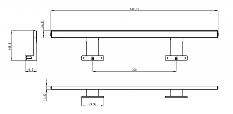 SERAPA oświetlenie LED, 9W, 230V, 600x40x100mm, IP44, aluminium, czarny mat