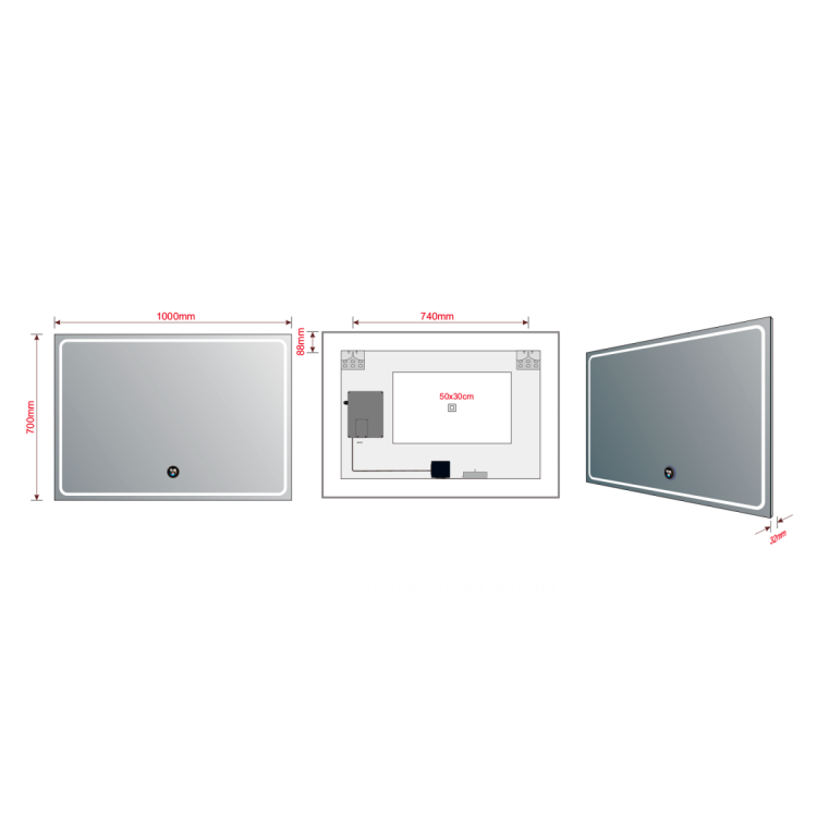 GEMINI lustro z LED oświetleniem 100x70cm, inteligentne funkcje