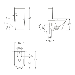 DARIO RIMLESS komplakt WC, odpływ poziomy/pionowy, biały