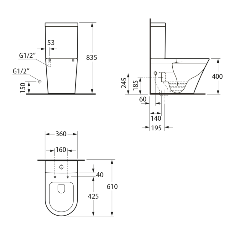 DARIO RIMLESS komplakt WC, odpływ poziomy/pionowy, biały
