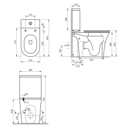 VITO kompakt WC, Rimless, odpływ poziomy/pionowy, biały