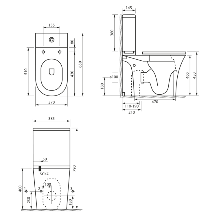 VITO kompakt WC, Rimless, odpływ poziomy/pionowy, biały
