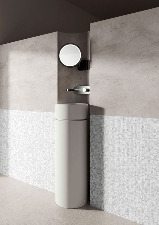 OKE ceramiczna umywalka ścienna średnica 30x88.5cm, czarny mat