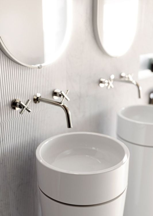 OKE ceramiczna umywalka ścienna średnica 30x88.5cm, czarny mat